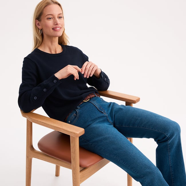 Pull col rond en fine maille, en laine mélangée - ANNE WEYBURN