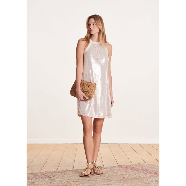 Robe courte ample sans manches à paillettes sahara <span itemprop=