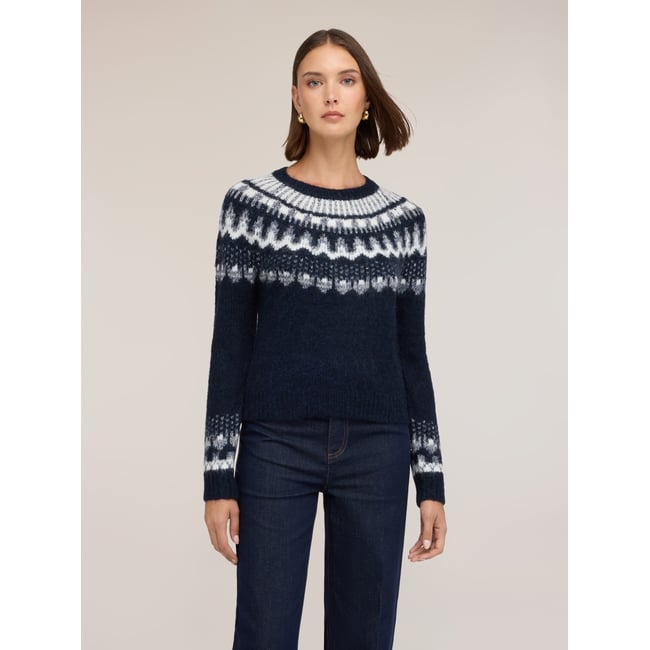 Pull fair isle à paillettes bleu <span itemprop=