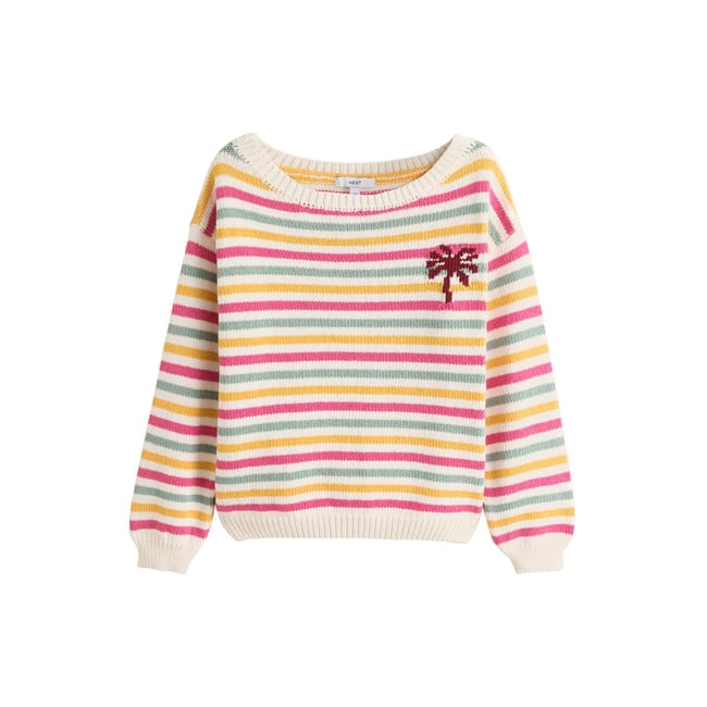 Pull à épaules dénudées contenant du coton graphique à rayures multiples au dos <span itemprop=