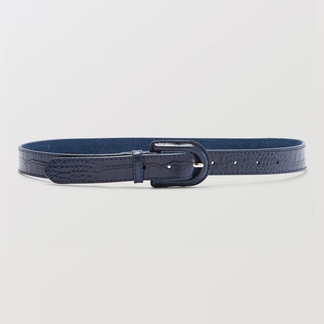 Ceinture 2,5cm en cuir avec boucle recouverte marine <span itemprop=