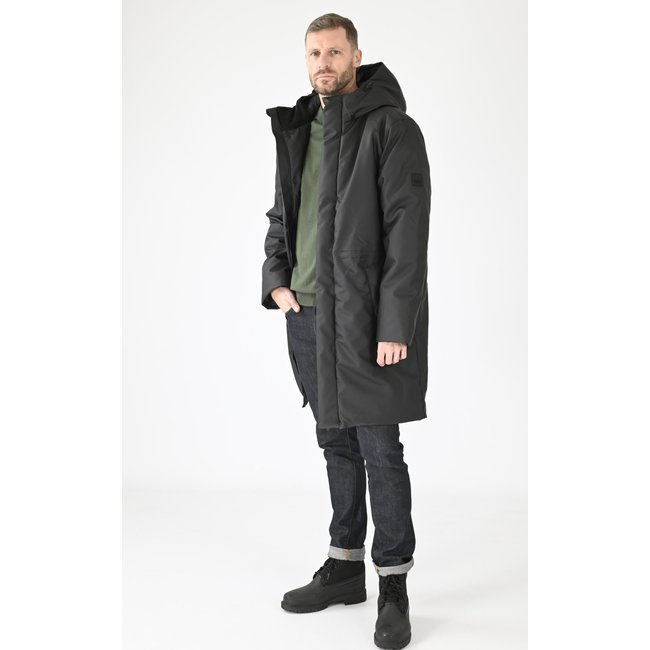 Doudoune longue à capuche noir <span itemprop=