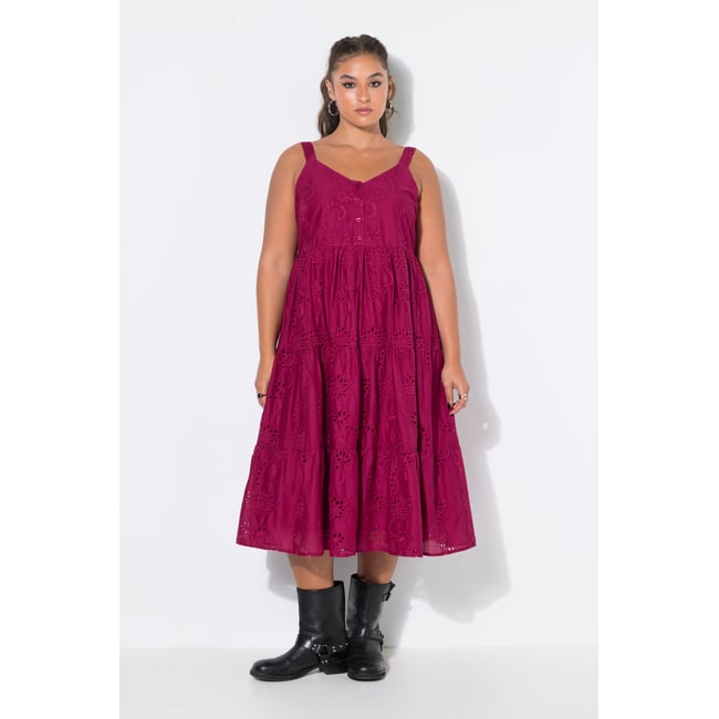 Robe midi à bretelles, coupe évasée mauve foncé <span itemprop=