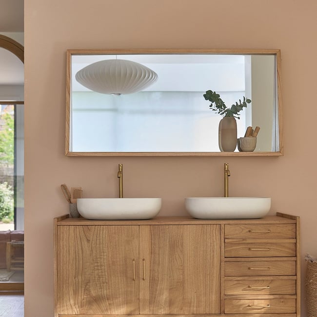 Miroir en bois massif 135x67 cm  FIFTIES Couleur naturel <span itemprop=
