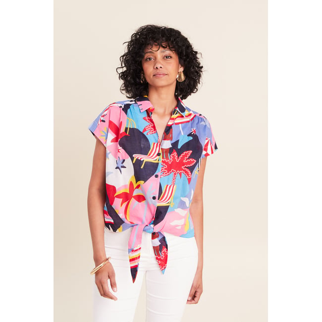 Chemise ample courte à manches courtes multicolore <span itemprop=