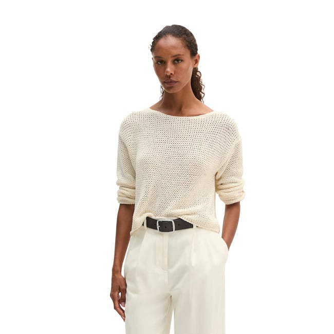 Pull en vrac en mélange de lin et de coton blanc naturel <span itemprop=