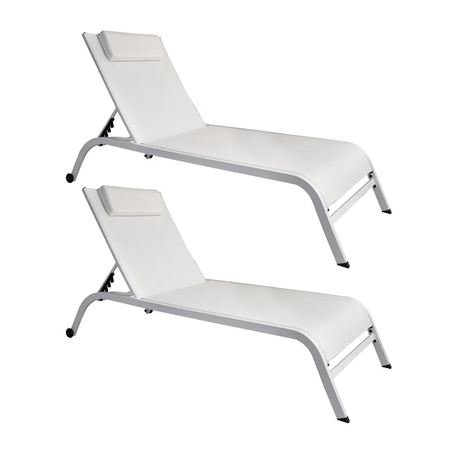 Lot de 2 chaises longues en acier inoxydable, NAPOLI blanc <span itemprop=