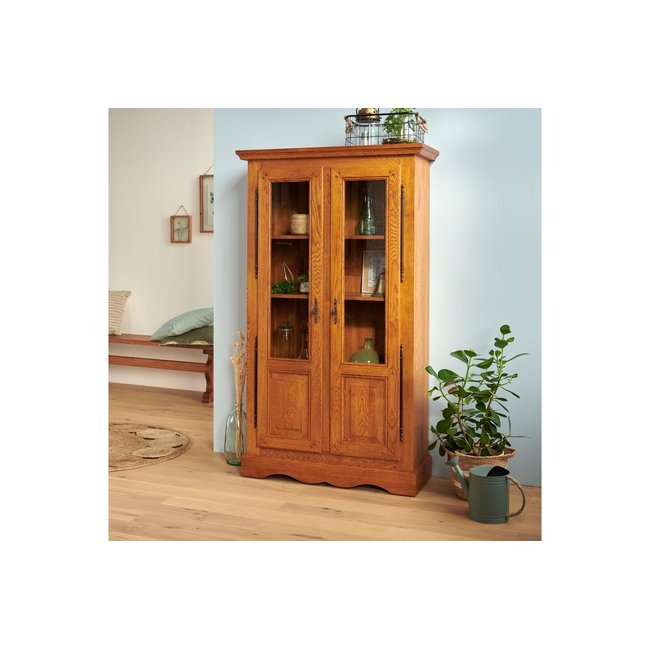 Vitrine 2 portes en chêne massif - LA BRESSE Couleur chene moyen <span itemprop=