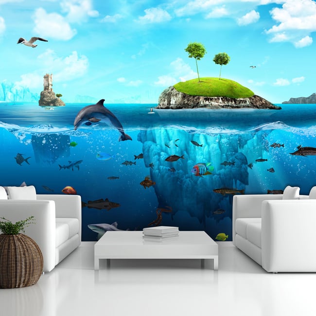 Papier peint intissé panoramique Paysage Royaume nautique Couleur bleu <span itemprop=