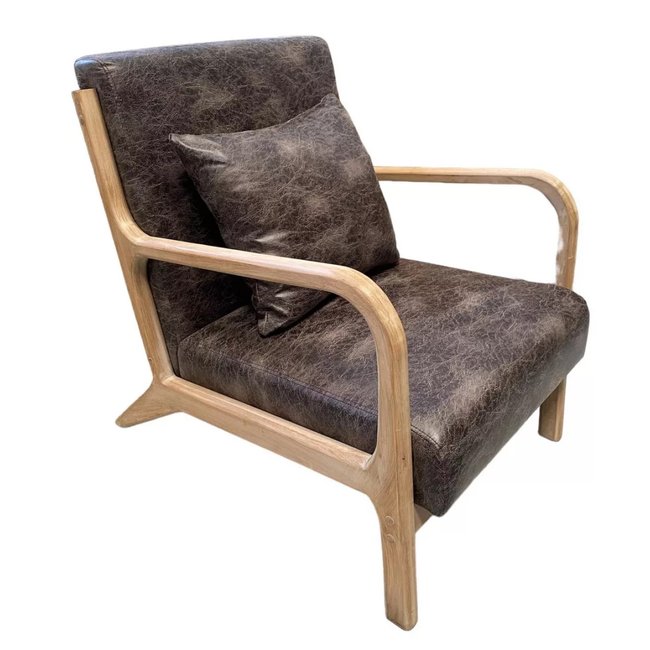 Fauteuil vintage en simili cuir - VINCENT Couleur marron <span itemprop=