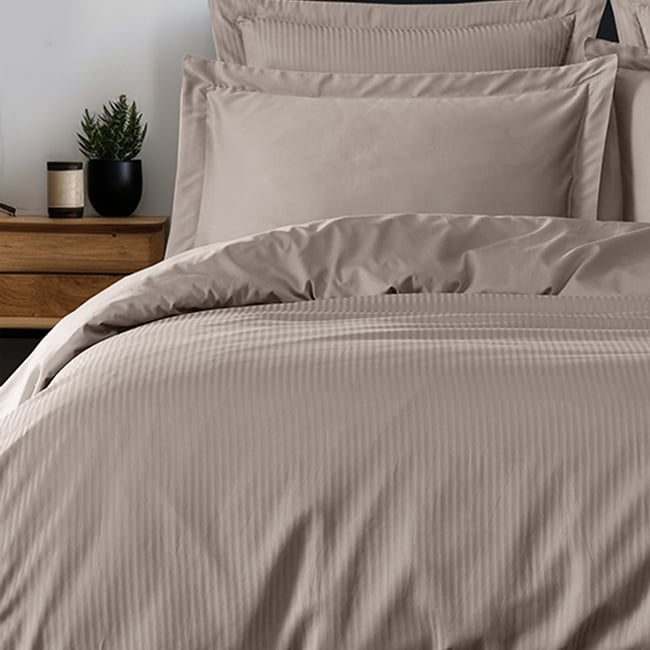 Housse de couette rayée réversible satin de coton VERSALUXE - SENSEI MAISON