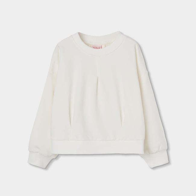 Sweat-shirt fille en molleton avec fronces blanc <span itemprop=