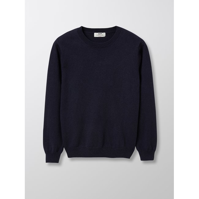 Pull Col Rond. bleu foncé uni <span itemprop=