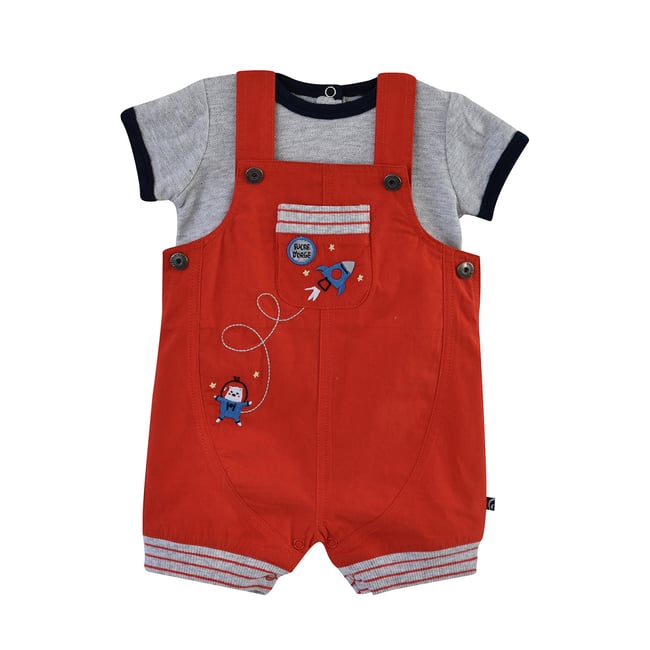 Tee shirt salopette eloi popeline bebe rouge <span itemprop=