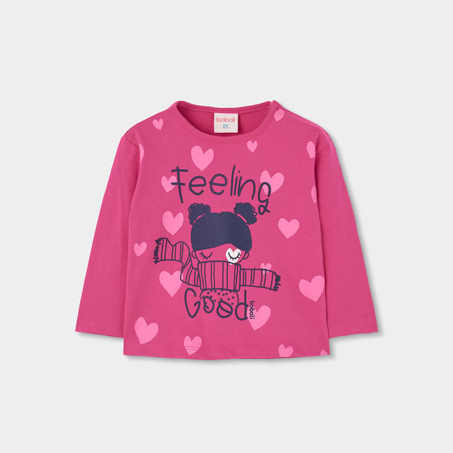 T-shirt en maille fille imprimé pink <span itemprop=