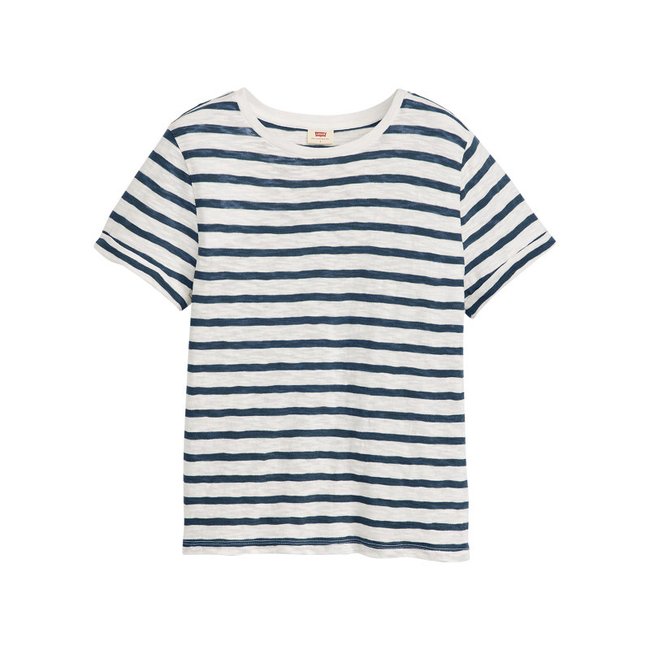 Tee-shirt coupe droite FEMME Levi's® en coton blanc chiné à rayures bleues marine blanc <span itemprop=