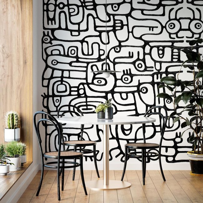 Papier peint panoramique et moderne avec formes abstraites - 85x260 cm (l x h) Couleur noir <span itemprop=