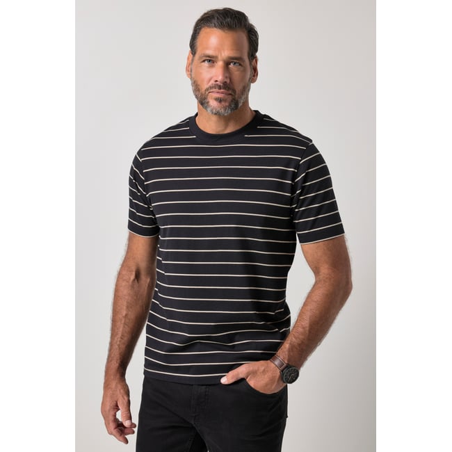 T-shirt rayé, manches courtes - jusqu'au 8 XL noir <span itemprop=