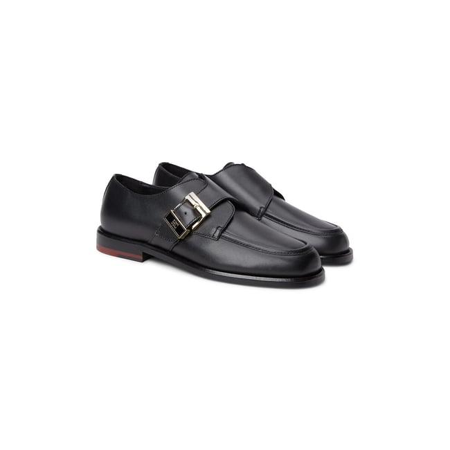 Mocassins monk en cuir noir <span itemprop=