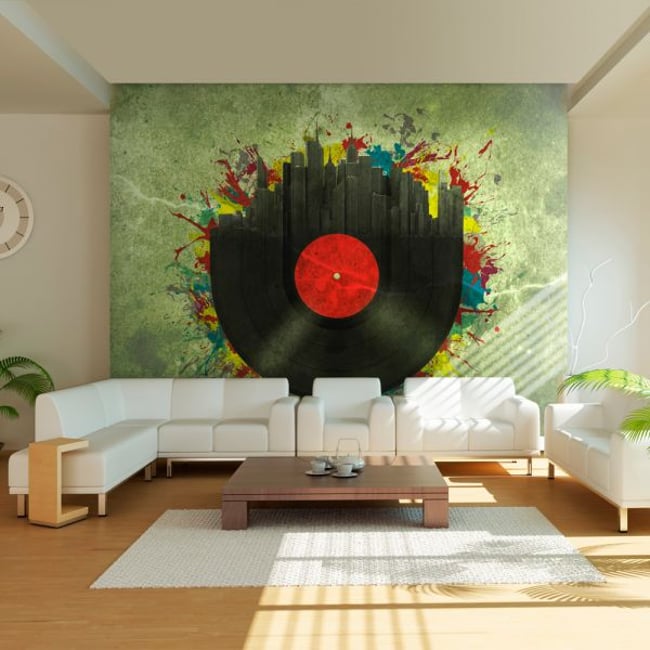 Papier peint intissé panoramique Hobby Colorful melodies of the city Couleur vert <span itemprop=