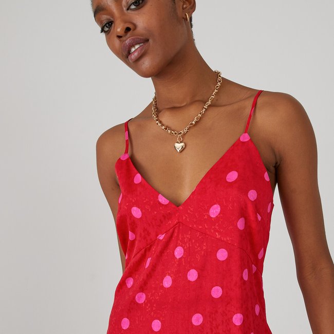 Red polka dot slip dress sales