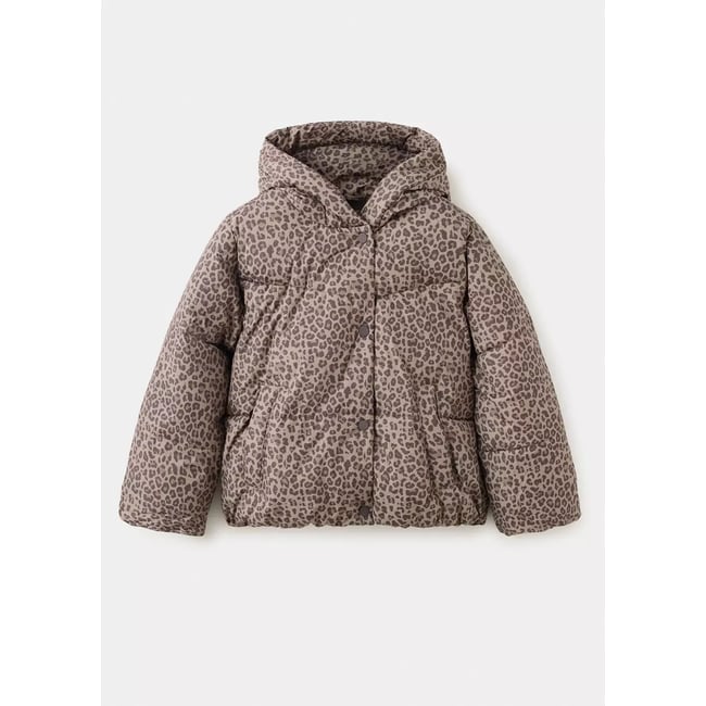 Anorak matelassé léopard marron <span itemprop=