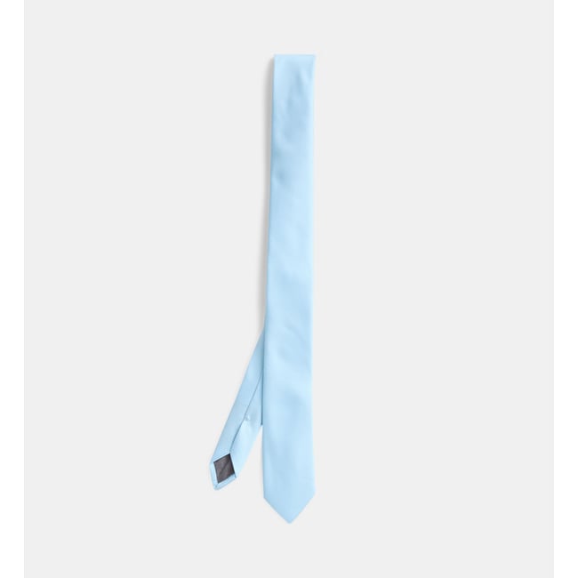 Cravate fine mipoly unie bleu clair <span itemprop=