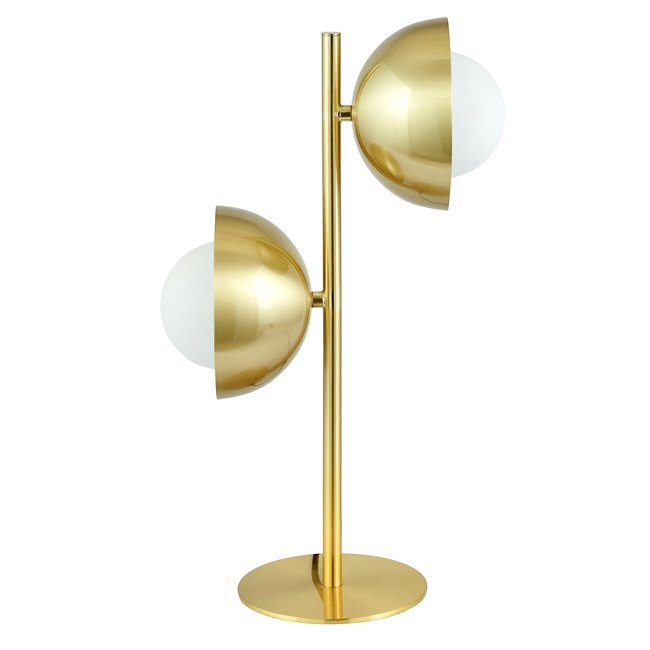 2 White Orb Globe and Brushed Brass Metal Table Lamp, brass, SO'HOME