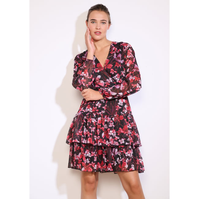 Robe courte à volants rouge <span itemprop=