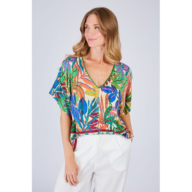 T-shirt fantasia con scollo a V ZOZO fantasia multicolore DERHY