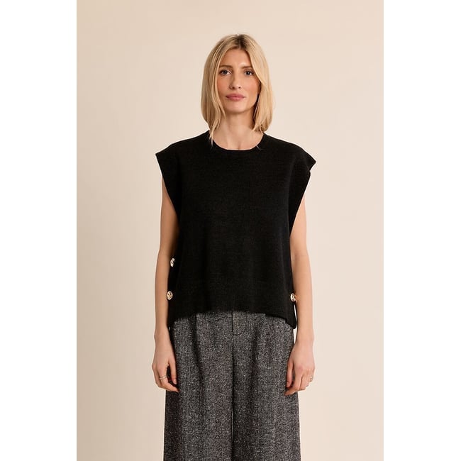 Pull girocollo senza maniche, dettagli bottoni antracite MOLLY BRACKEN