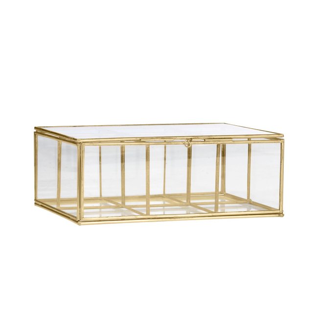 Boite en verre 6 compartiments Couleur transparent, laiton <span itemprop=