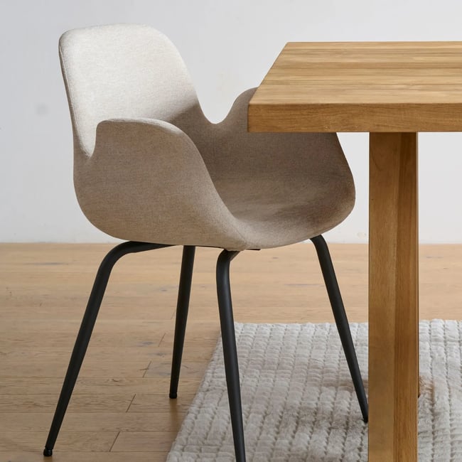 Chaises de salle à manger à accoudoirs beige clair (lot de 2) - BETINA Couleur beige <span itemprop=