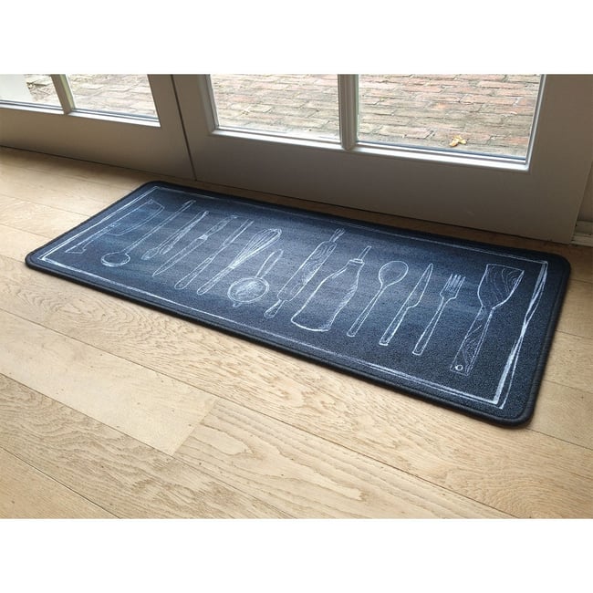 Tapis de cuisine noir motif couverts Couleur gris <span itemprop=