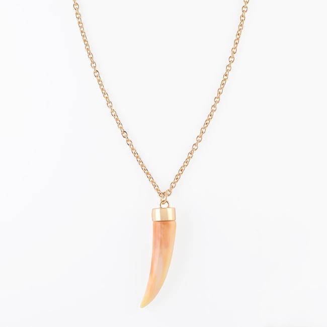 Collier long pendentif corne ivoire ivoire <span itemprop=