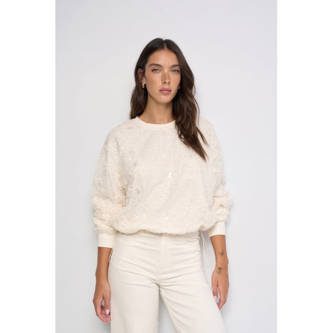 SWEAT À EFFET FLORAL 3D beige <span itemprop=