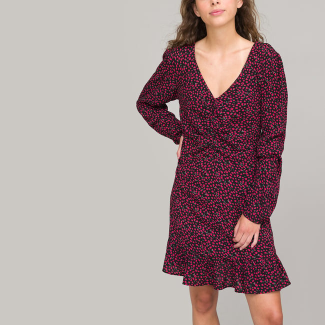 Robe Philosophy Noire Et Rouge Imprimé Floral - Manches Longues, Taille XS, Occasion Bon état