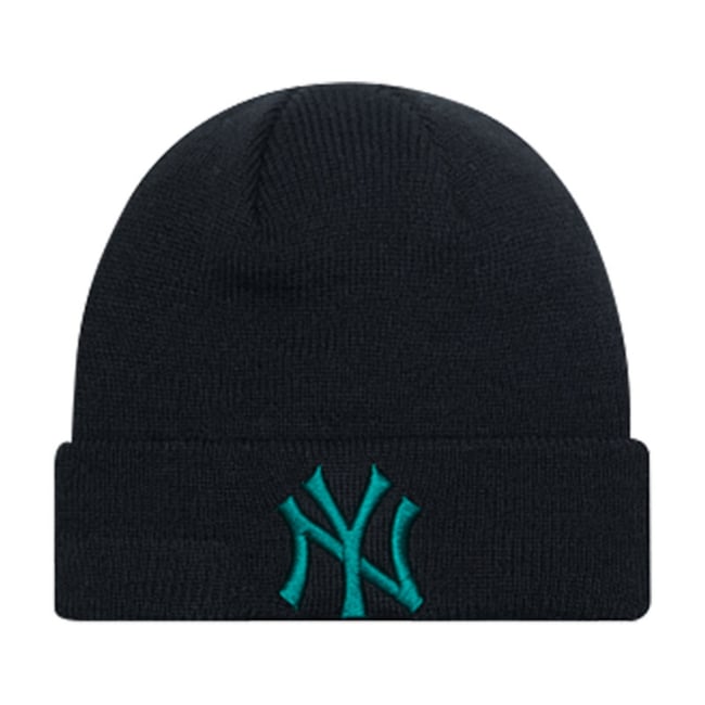 Bonnet noir uni côtelé avec NY en bleu brodé sur le revers noir <span itemprop=