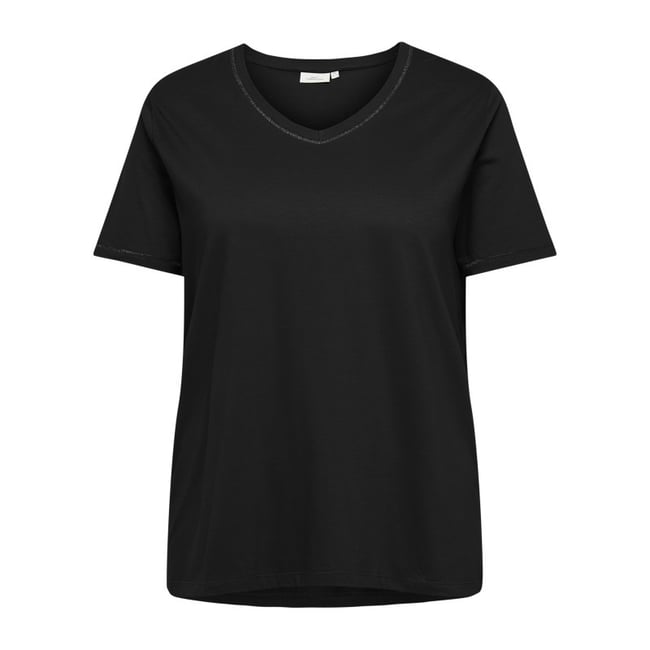 T-shirt noir uni avec une coupe ajustée un col v et des manches courtes - ONLY CARMAKOMA