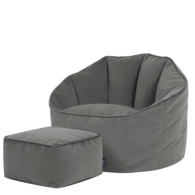 Pouf fauteuil coquillage et son repose-pied carré en velours mat Oeko-Tex® - SIRENA - ICON