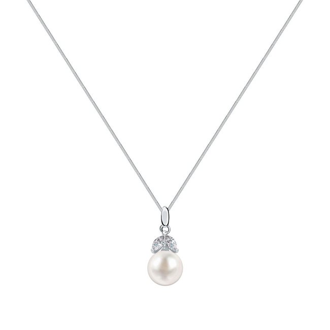 Collier en argent 925 et perle synthétique argent et blanc <span itemprop=
