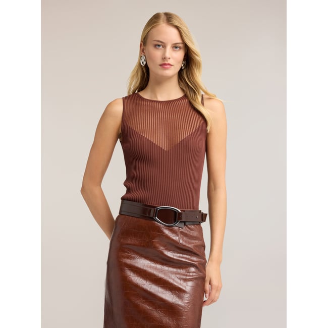 Col côtelé avec décolleté transparent marron <span itemprop=
