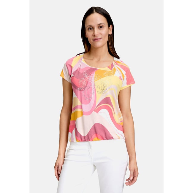 Haut imprimé à élastique rosé/yellow <span itemprop=