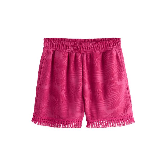 Short d’été en éponge jacquard avec franges rose magenta <span itemprop=