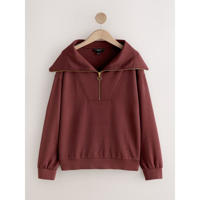 Pull semi-zippé en jersey rouge bordeaux <span itemprop=