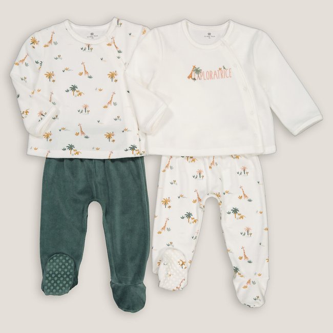 Lot de 2 pyjamas 2 pièces en velours ecru/vert <span itemprop=