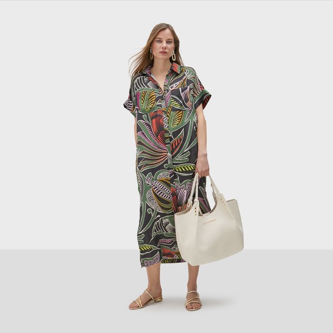 Robe chemise longue avec manches courtes vert <span itemprop=