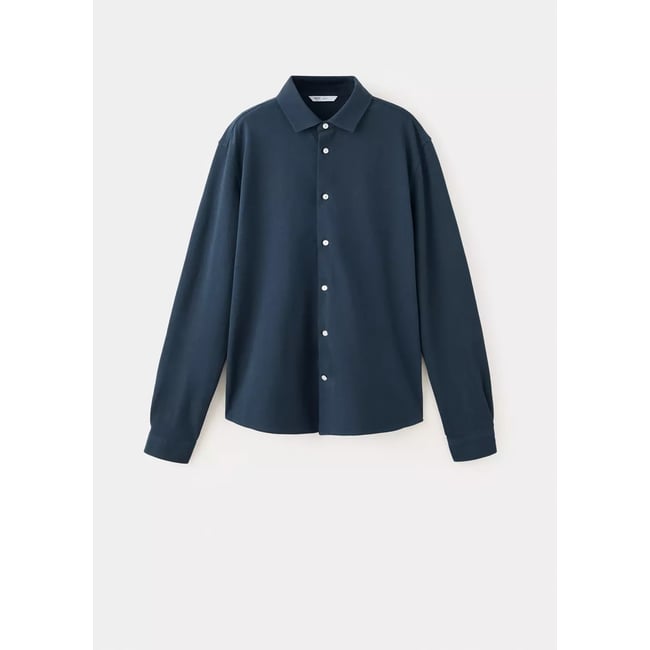 Polo en coton à manches longues avec boutons bleu marine <span itemprop=
