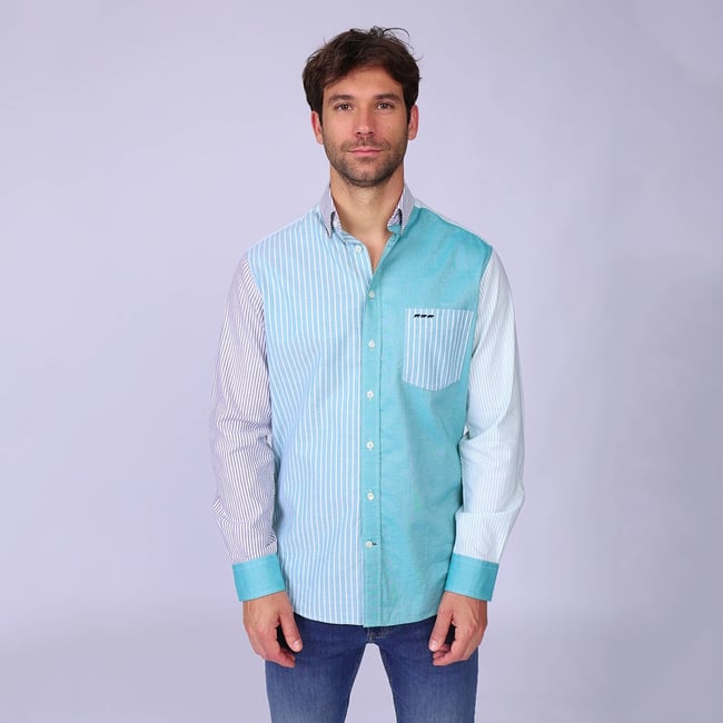 Chemise patch Oxford bleu mineral <span itemprop=