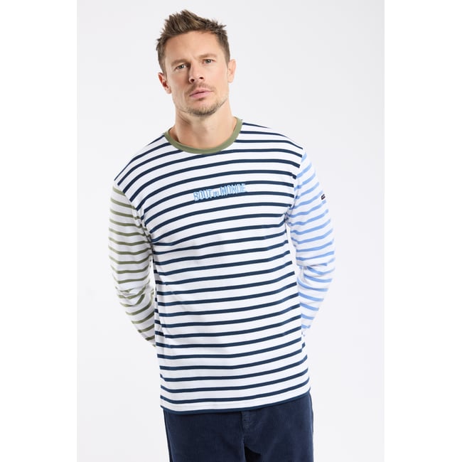 Marinière en coton BDM blanc/blu cupo/bleuet/military <span itemprop=